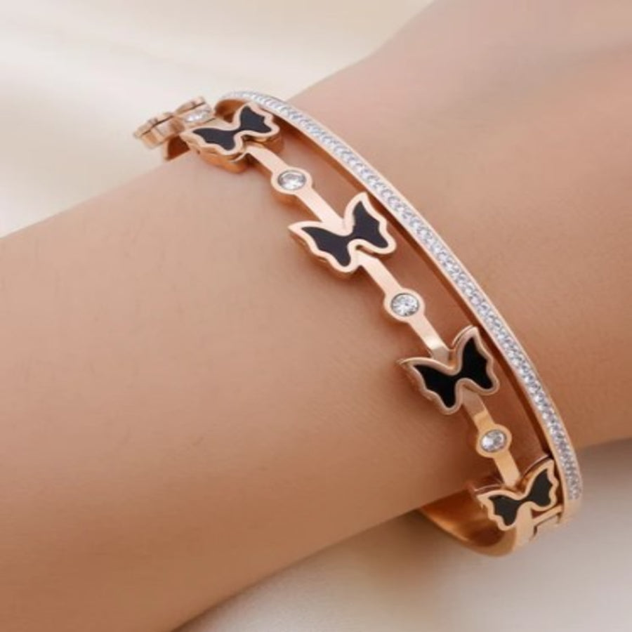 BR000004 - Bracelet - American Diamond Rose Gold Black Butterfly