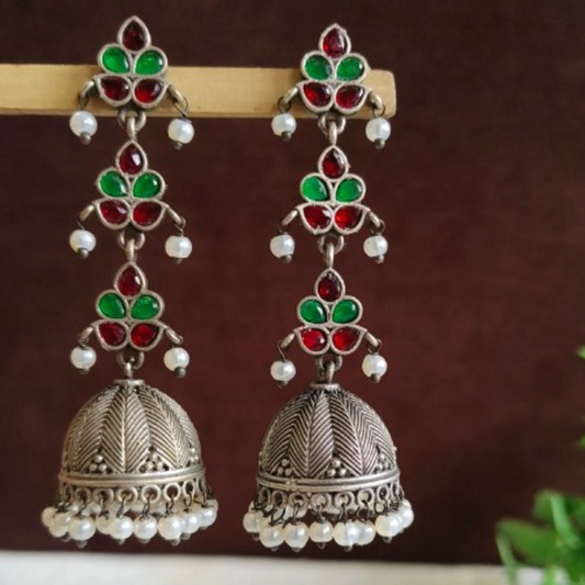ER000045 - Antique Oxidized Pearl Drop Jhumka Earrings