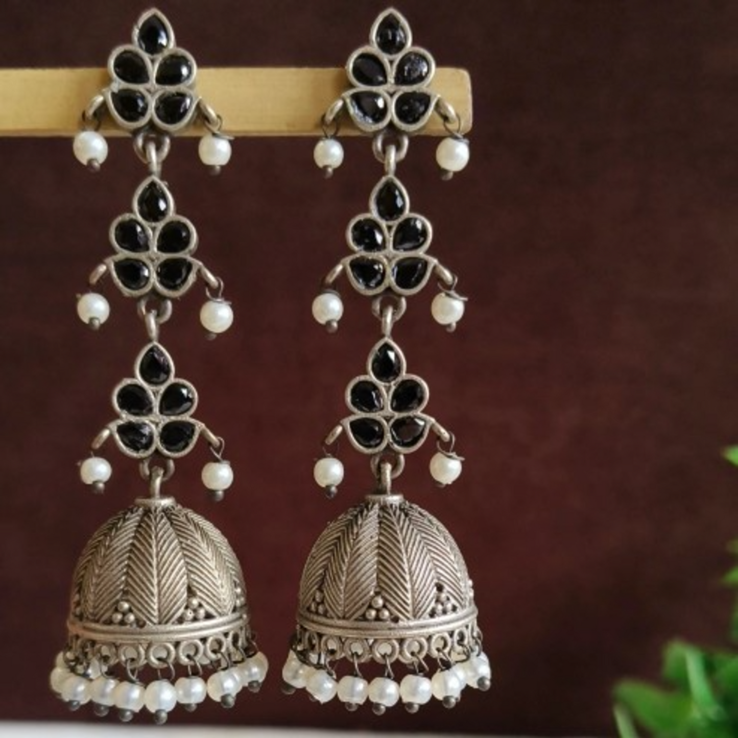 ER000045 - Antique Oxidized Pearl Drop Jhumka Earrings