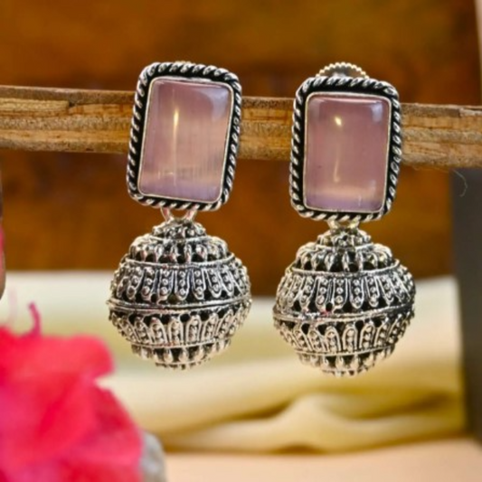 ER000053 - German Silver Monalisa Jhumka Earrings