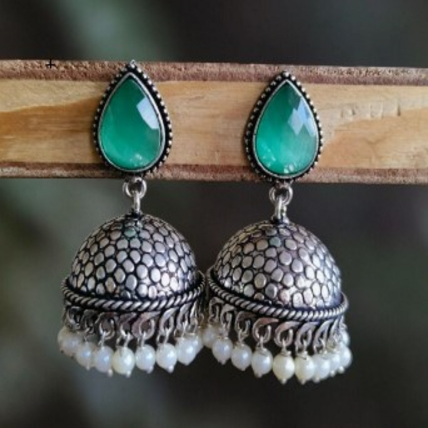 ER000055 - German Silver Oxidized Pan Pearl Jhumka
