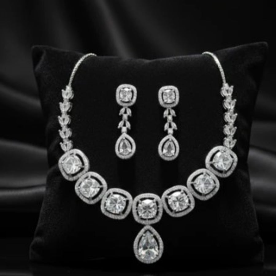 NL000003 - Sapphire American Diamond Halo Necklace