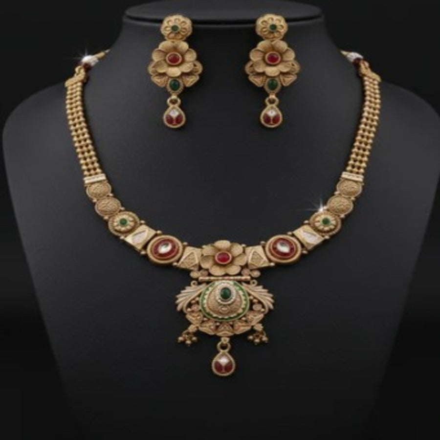 NL000004 - Matte Gold Necklace Set - Multi-Color