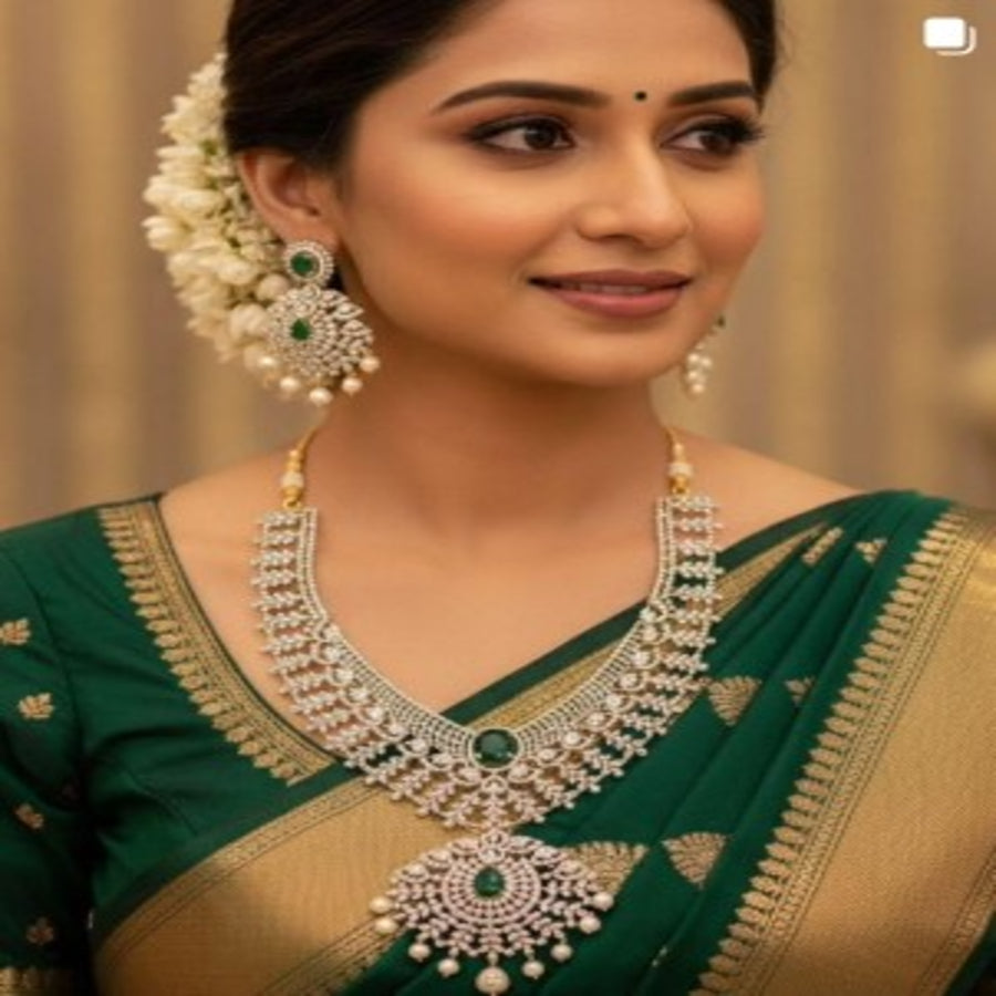 NL000007 - Premium American Diamond Necklace - Green