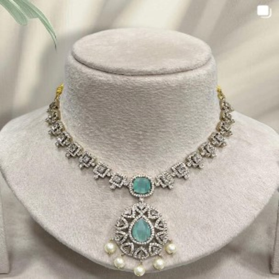 NL000008 - Premium American Diamond Necklace - Sea Blue