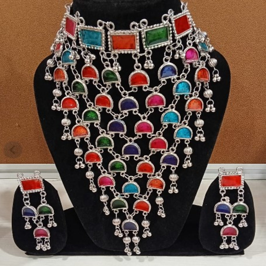 NL000011 - Multi color layered oxidized Necklace