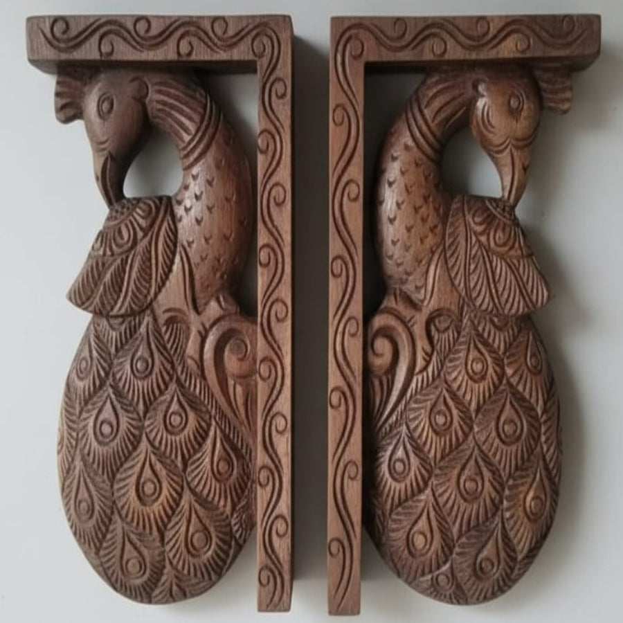 WOOD000003 - Symmetrical Peacocks - Hand Carved
