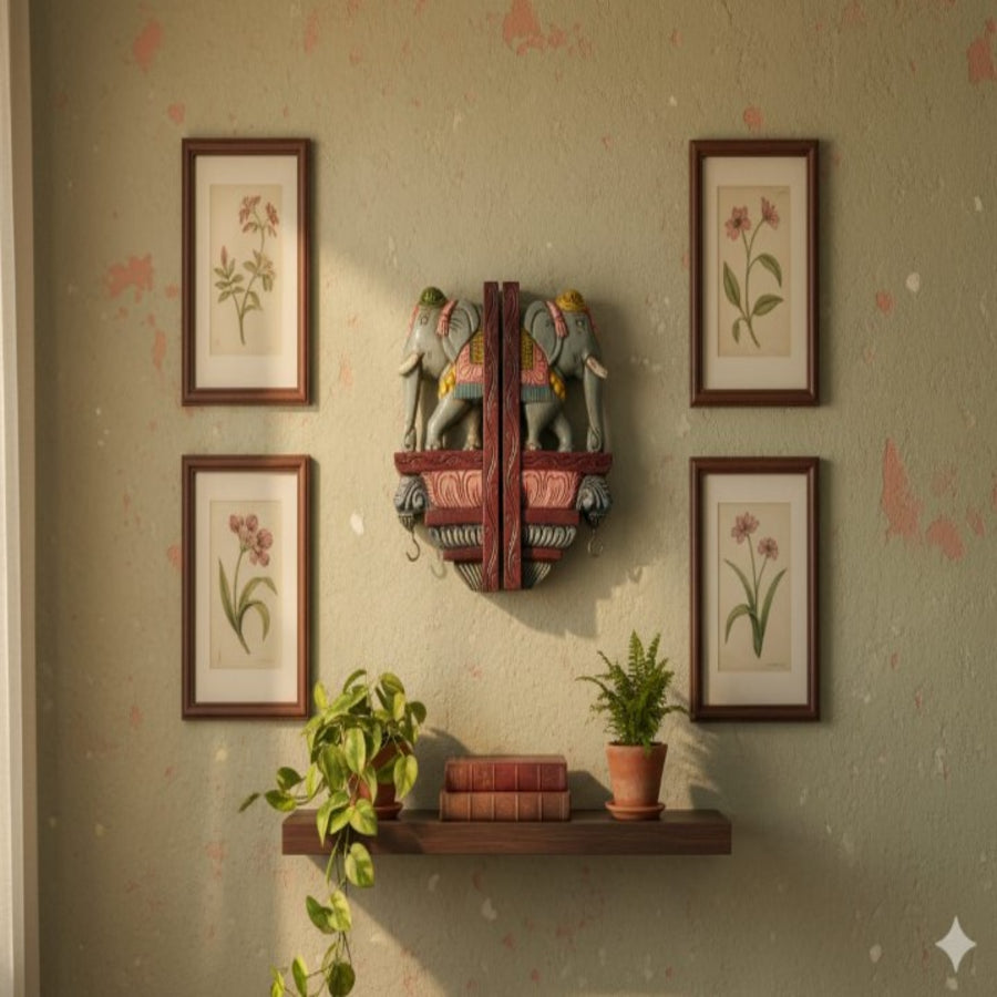 WOOD000004 - Symmetrical Elephants (Grey) - Hand Carved