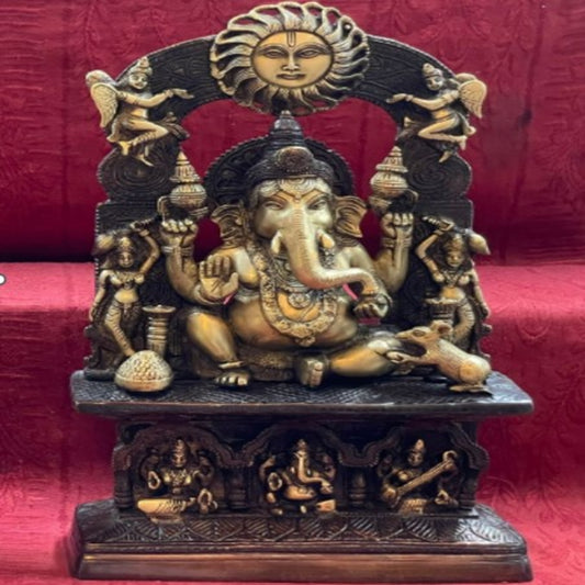 BRASS000003 - Ganesha Idol with Lakshmi Ganesh Saraswati) - Brass