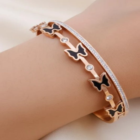 BR000004 - Bracelet - American Diamond Rose Gold Black Butterfly