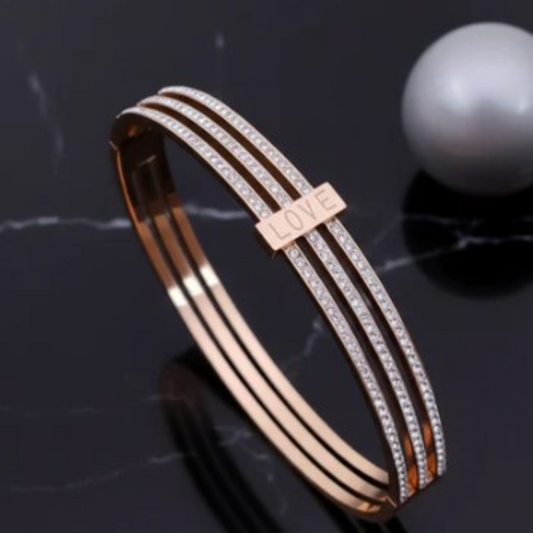 BR000008 - Rose Gold LOVE Engraved Pave AD Kada Bracelet