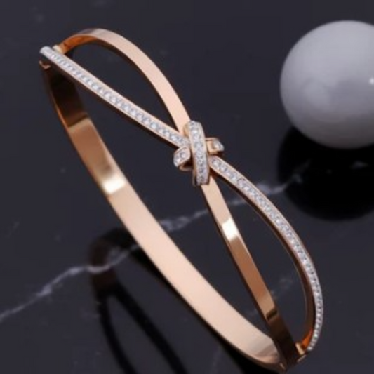 BR000009 - Rose Gold Sparkling Knot AD Kada Bracelet