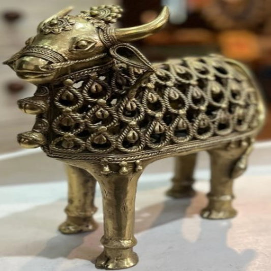 BRASS000018 - Ornate Standing Nandi – Brass Tribal Craft