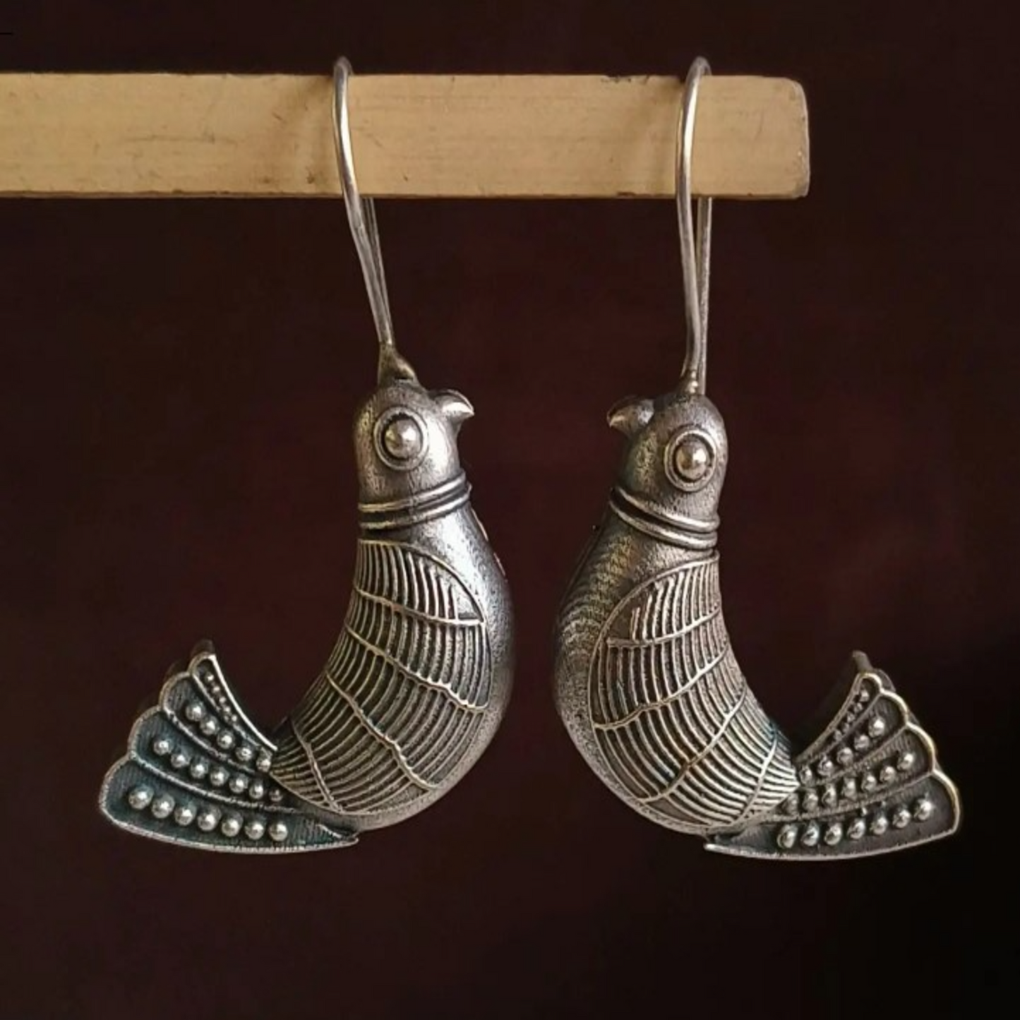 ER000036 - Silver Oxidized Bird Hook Earrings
