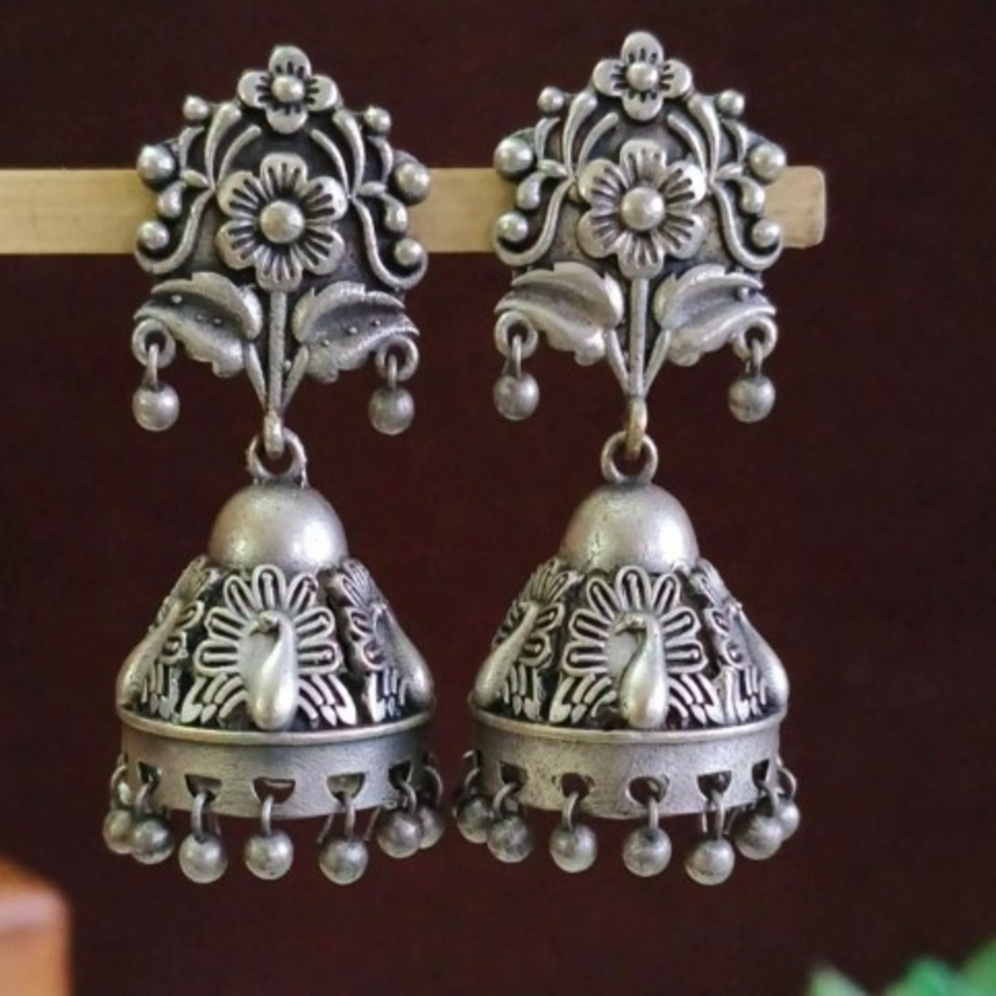 ER000039 - Antique Silver Plated Ethnic Jhumka Earrings