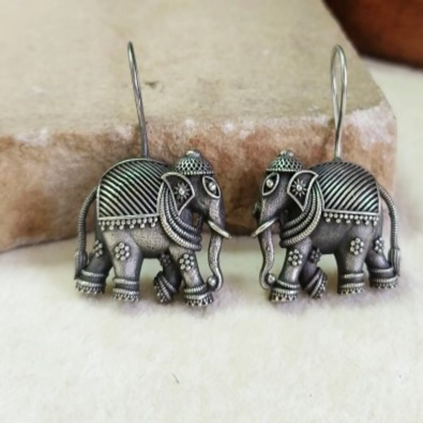 ER000043 - Silver Plated Oxidized Elephant Hook Earrings