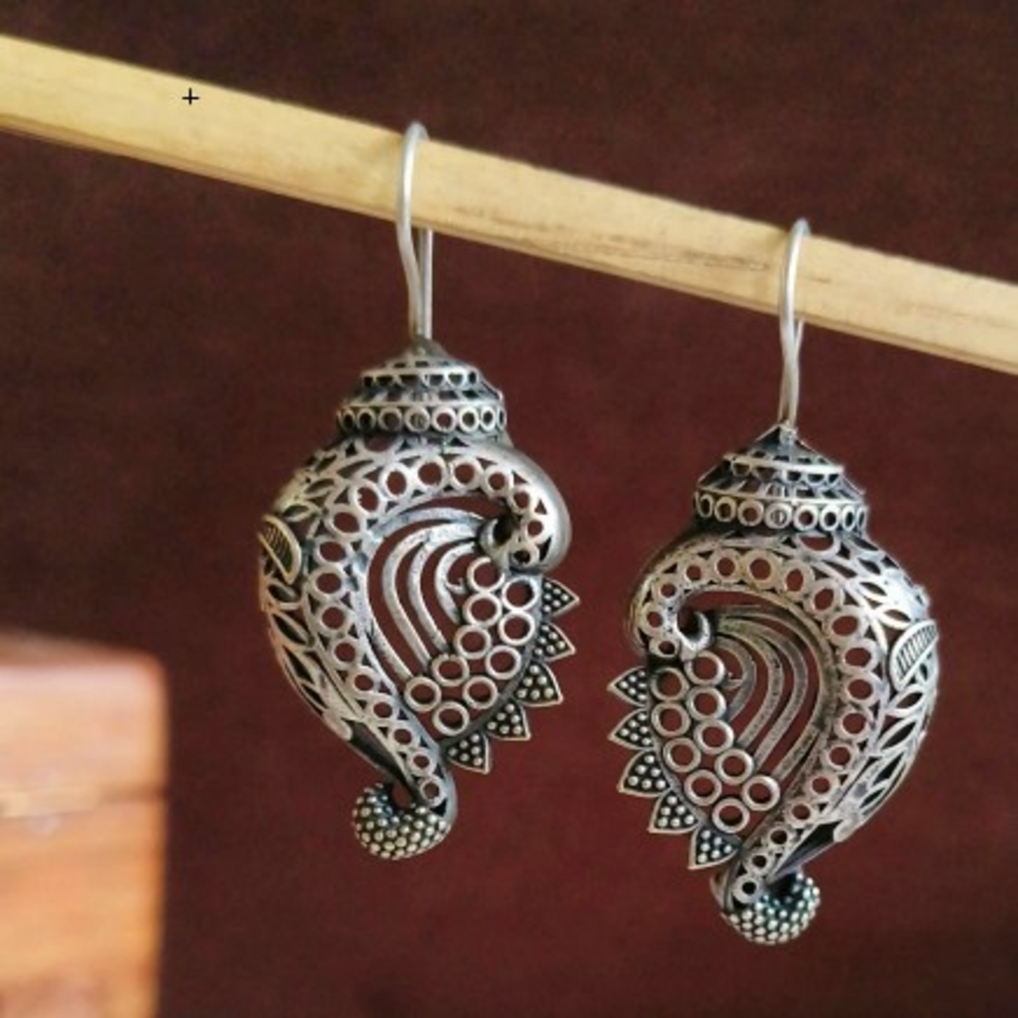 ER000049 - Silver Look-Alike Shankh Oxidized Hook Earrings