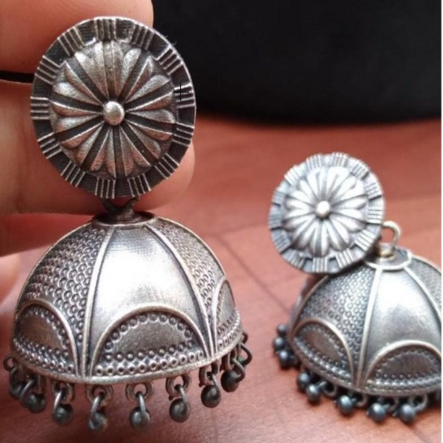 ER000054 - Trendy Silver Replica Jhumka Earrings