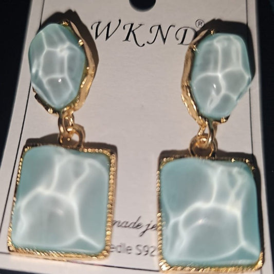 ER000026 - Korean Earring - Square Crystal Sea Blue