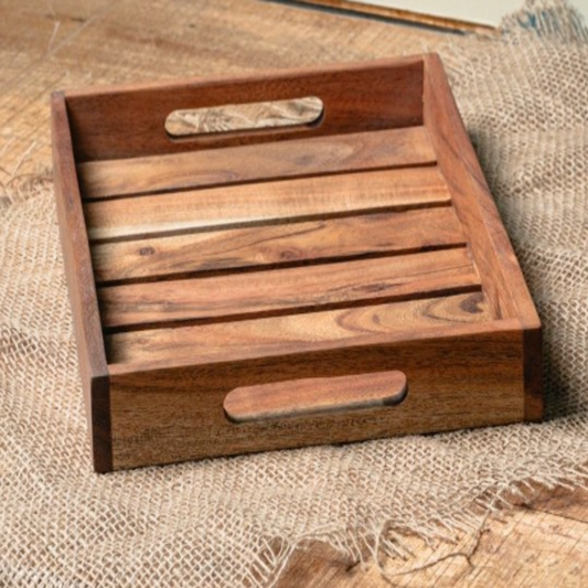 HD000041 - Wooden Stripe Tray 12X8 Inch