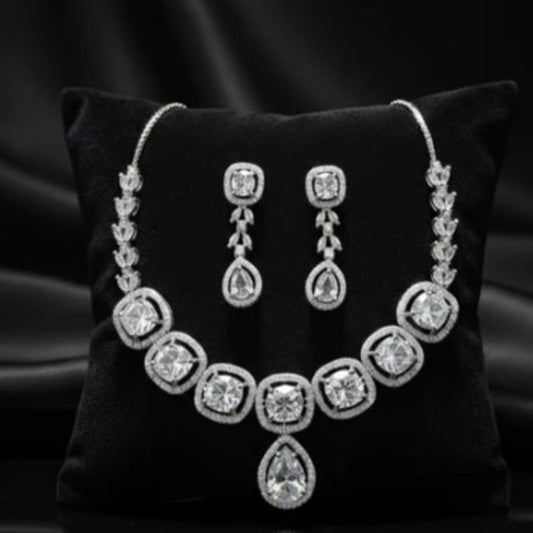 NL000003 - Sapphire American Diamond Halo Necklace