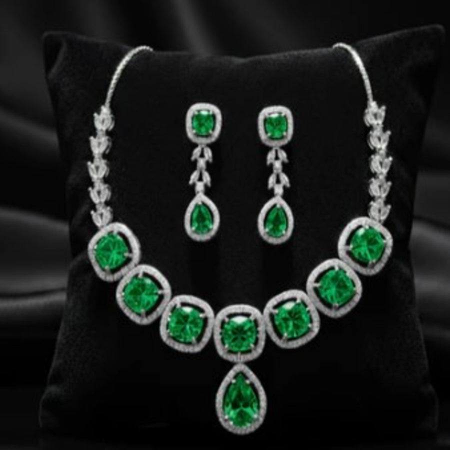 NL000003 - Sapphire American Diamond Halo Necklace