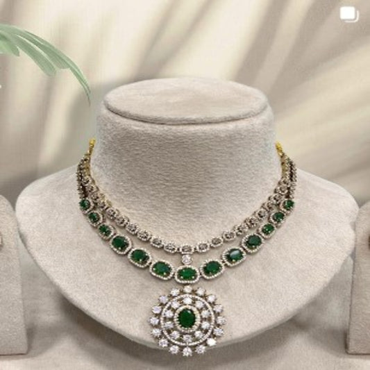 NL000006 - Premium American Diamond Necklace - Green