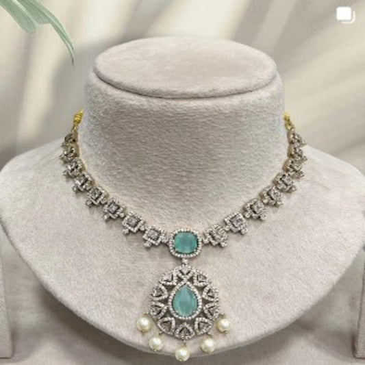 NL000008 - Premium American Diamond Necklace - Sea Blue