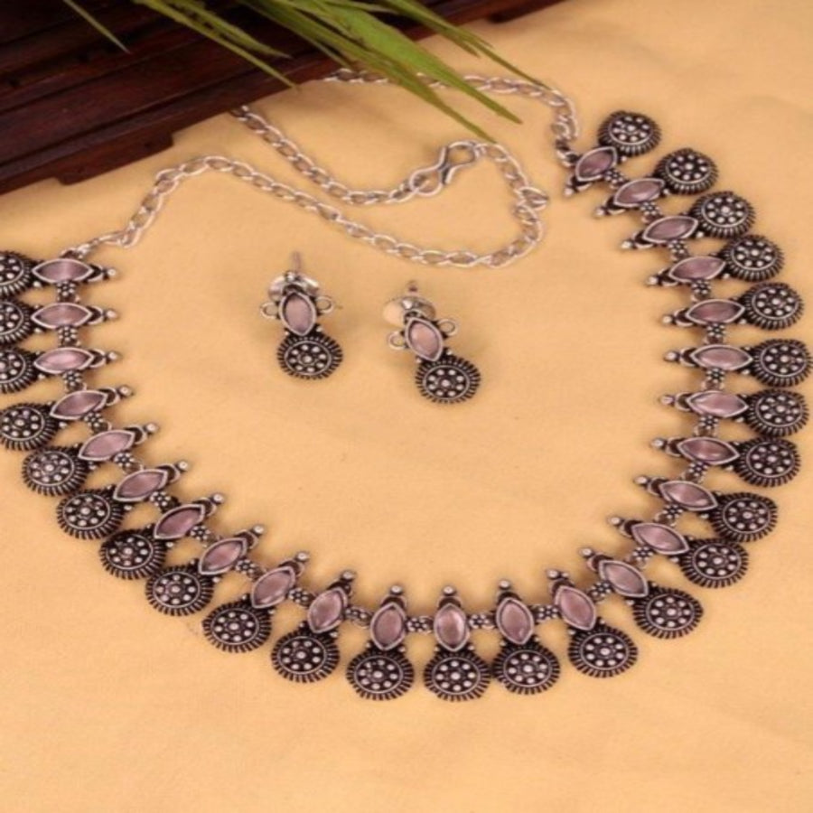 NL000016 - German Silver Necklace - Pink