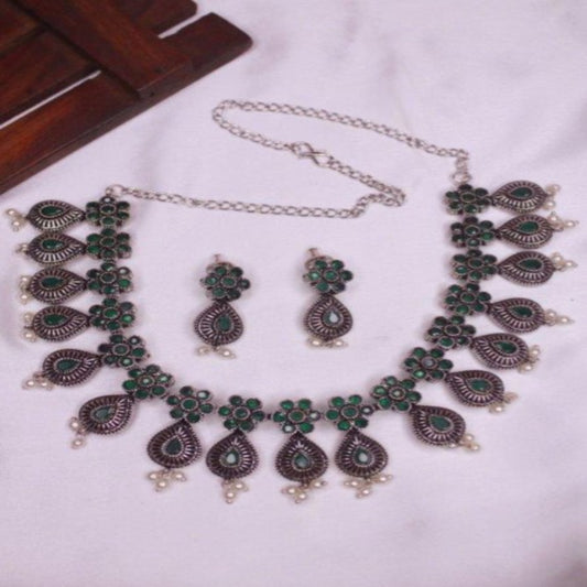 NL000020 - German Silver Necklace - Green, Sea Green-Baby Pink