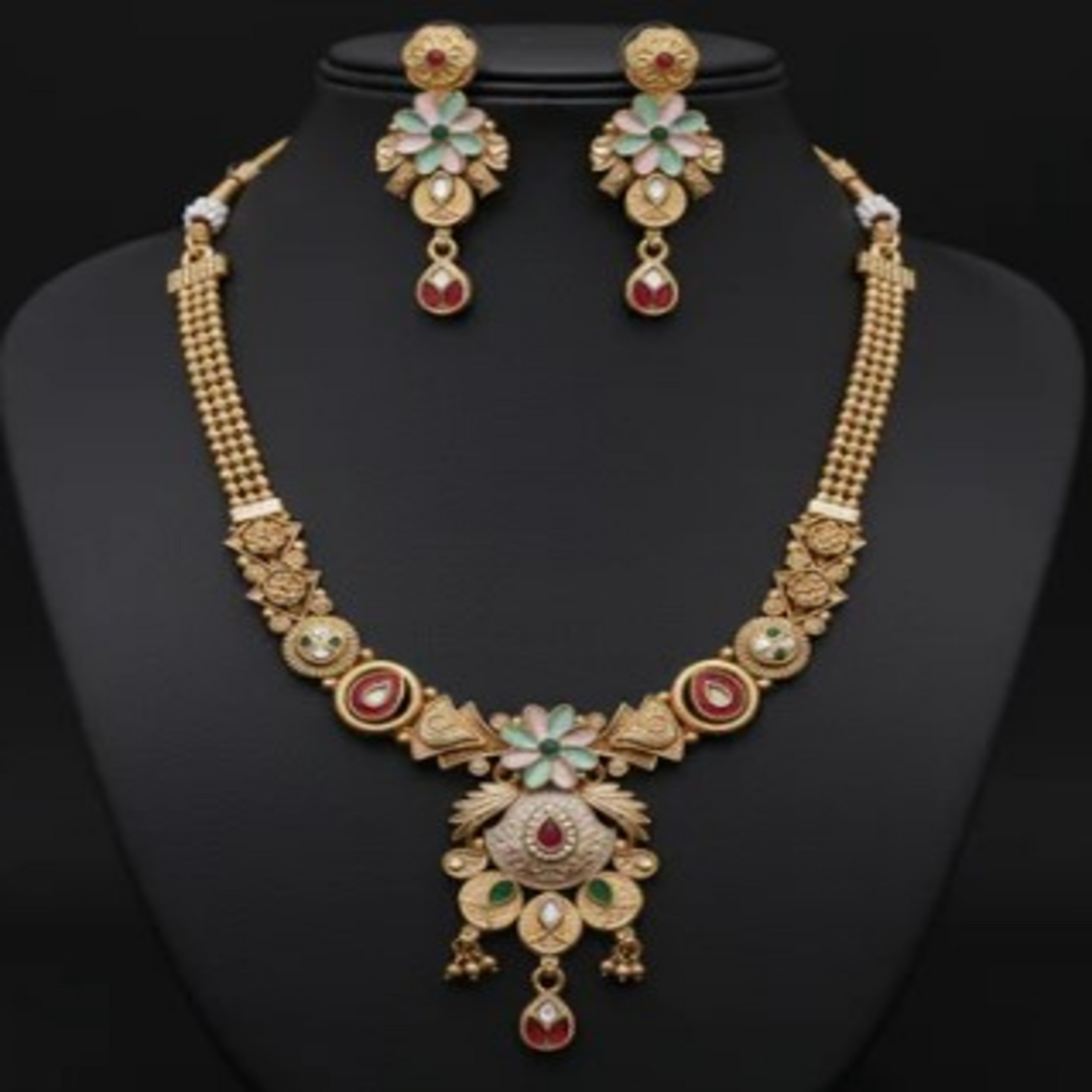 NL000027 - Pastel Meenakari Matte Gold Necklace Set