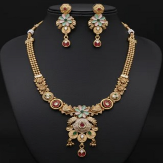 NL000027 - Pastel Meenakari Matte Gold Necklace Set
