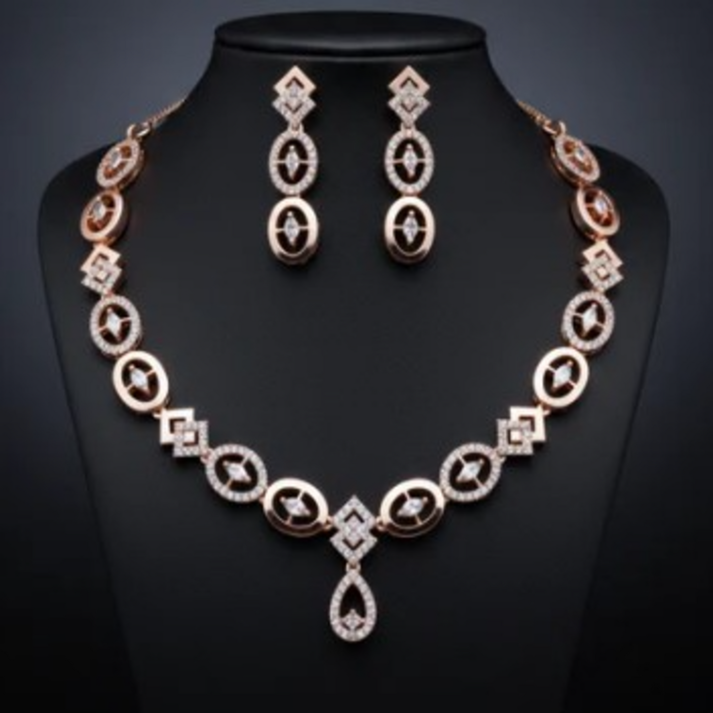 NL000029 - Rose Gold Geometric AD Necklace Set