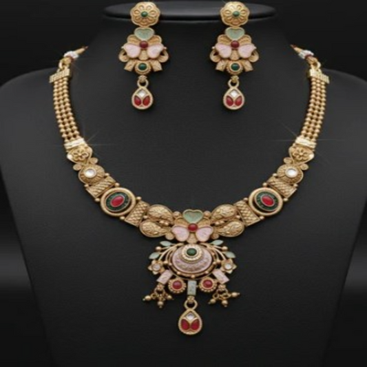 NL000030 - Delicate Floral Matte Gold Necklace Set