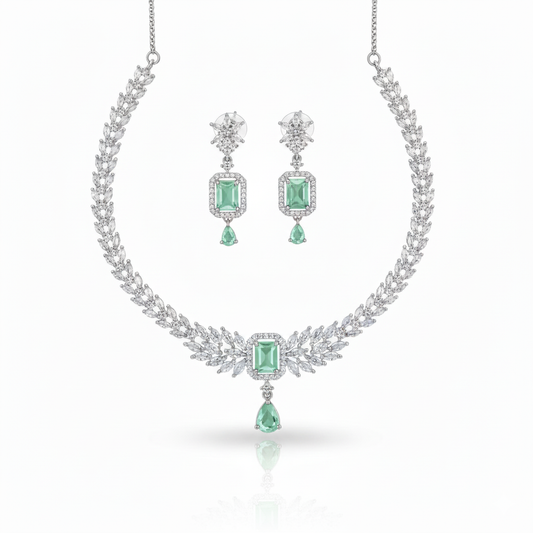 NL000060 - Verdant Empress Solitaire Necklace Set Green