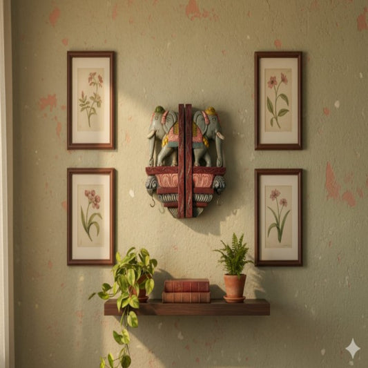 WOOD000004 - Symmetrical Elephants (Grey) - Hand Carved