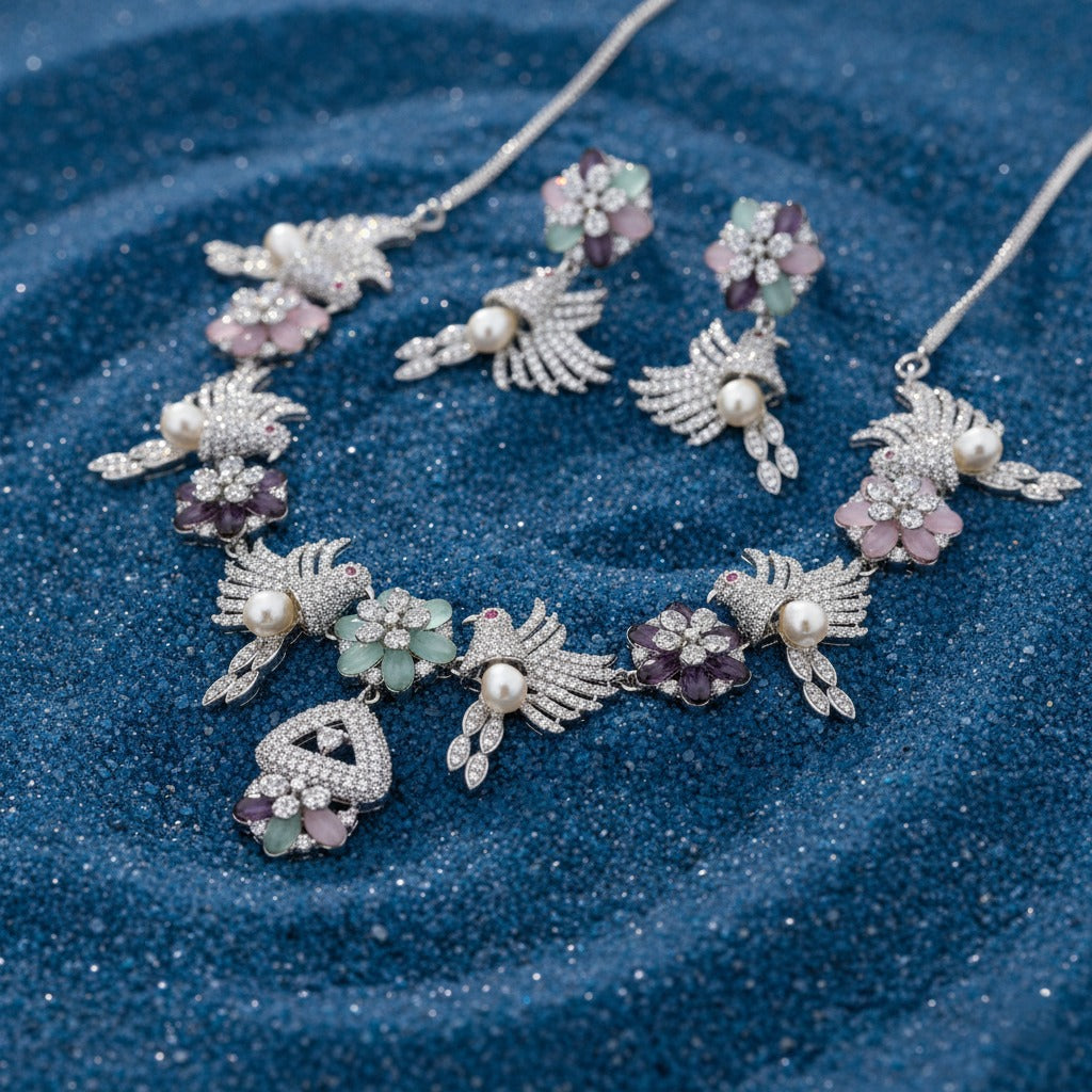 NL000068 - Monzonite diamond with cubic zecronic ad diamond necklace Set