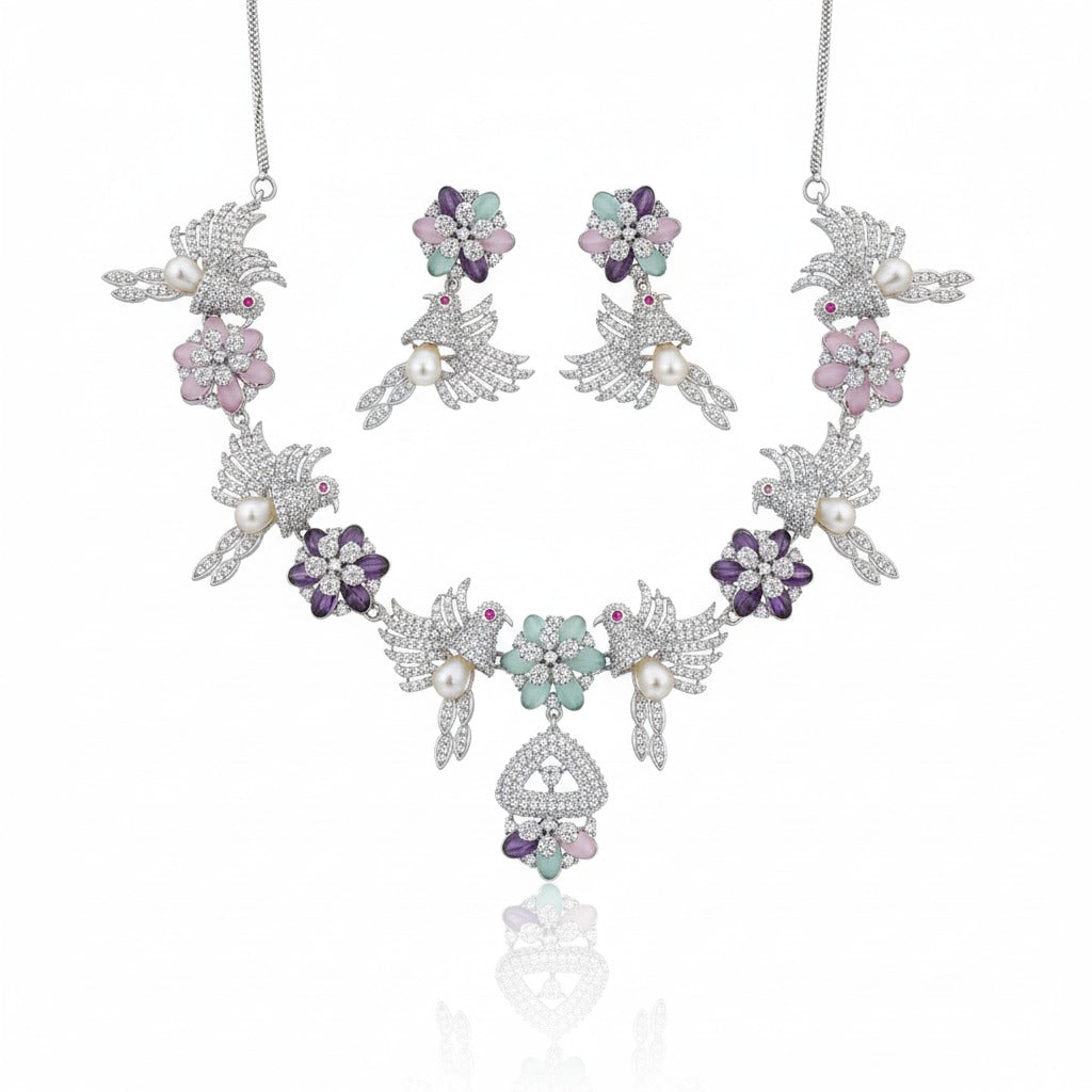 NL000068 - Monzonite diamond with cubic zecronic ad diamond necklace Set