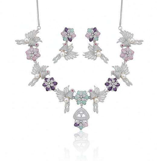 NL000068 - Monzonite diamond with cubic zecronic ad diamond necklace Set