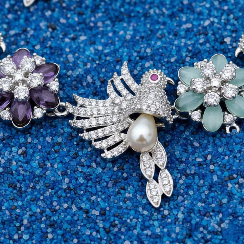 NL000068 - Monzonite diamond with cubic zecronic ad diamond necklace Set